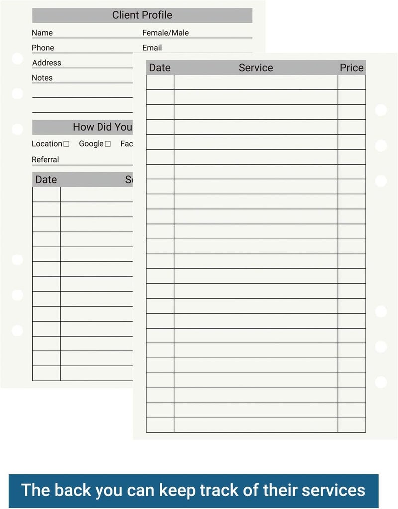 suituts Client Record Book, Hair Stylist Client Profile Book-Binder and Client Record Cards with Alphabetical Tabs for Salons, Hair Stylist, Nail, Small Business(100 Sheets Profile Cards, 5.6" X 8.2") - Image 3